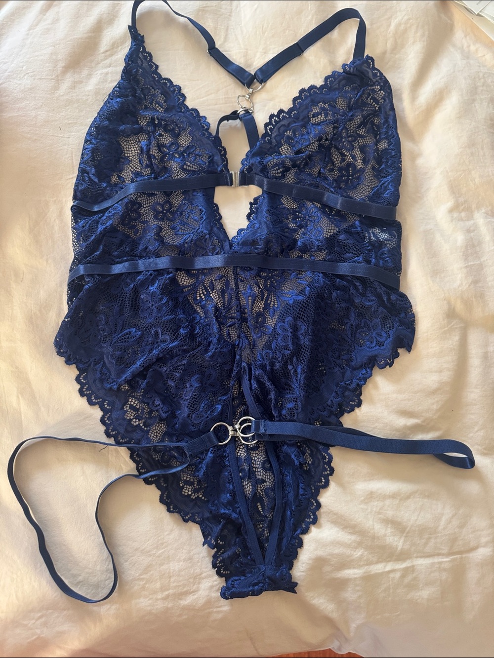 Navy Lace Strappy Bodysuit